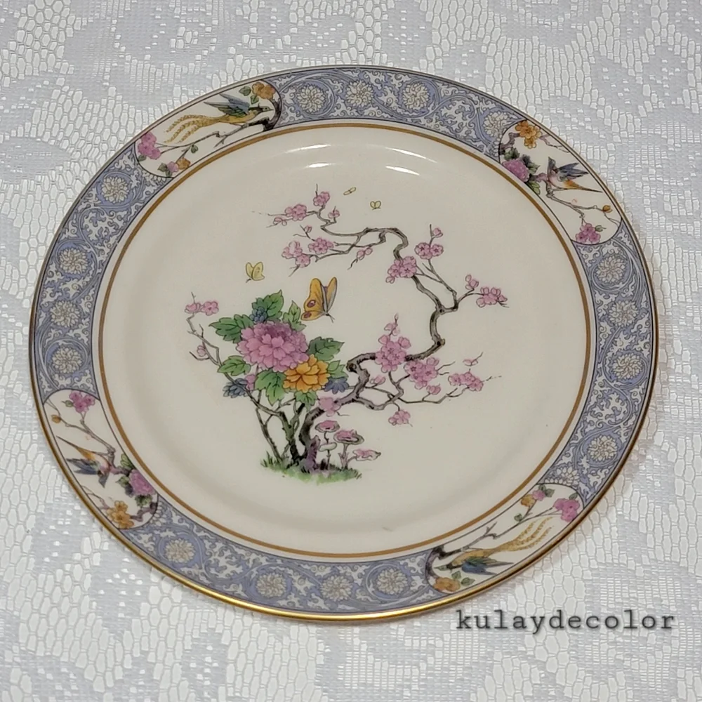 Lenox Ming Birds Salad Plates Set of 4 Vintage Floral Bird Gold Trim Black Stamp